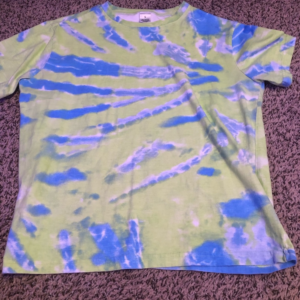 blue and green tie dye shirt